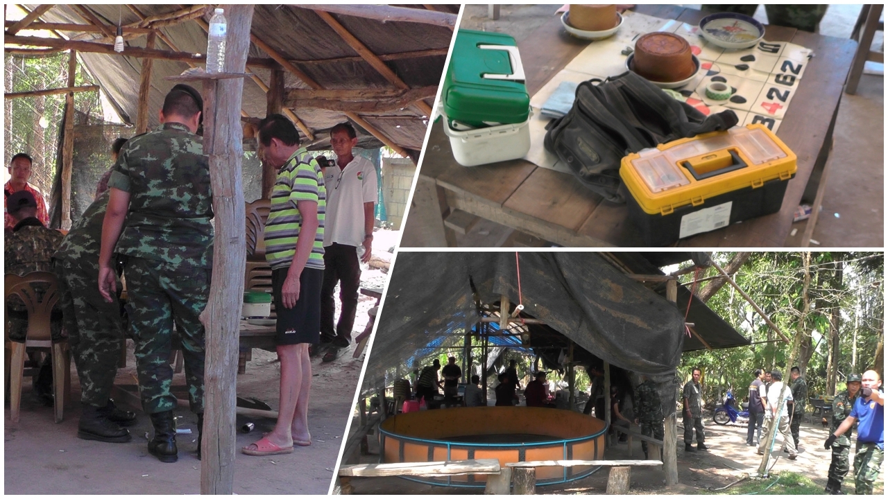 บุกจับบ่อนไก่ชนใกล้โรงพัก ผีพนันแตกฮือ แถมพบรีโมตไว้โกงไฮโล