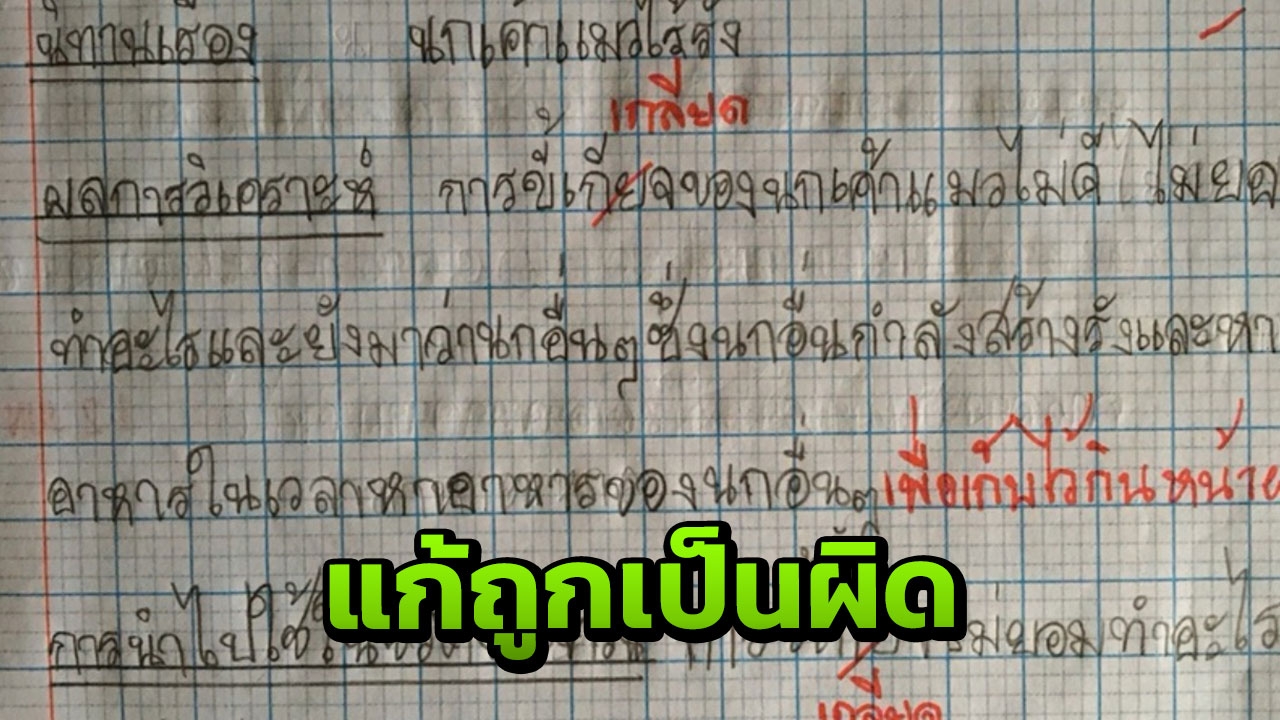 แม่สุดเซ็ง! เผยภาพสมุดการบ้านลูก เจอครูแก้คำถูกเป็นผิด