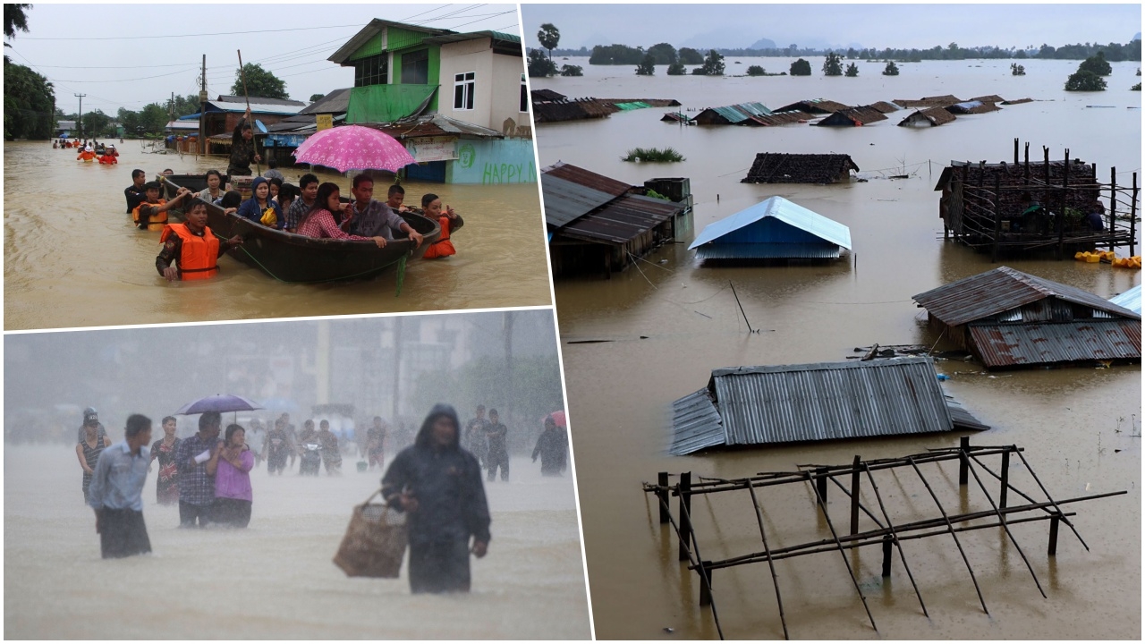 ฝนกระหน่ำเมียนมา! น้ำท่วมสูงเกือบมิดหลังคา ดับแล้ว 5 อพยพคนครึ่งแสน