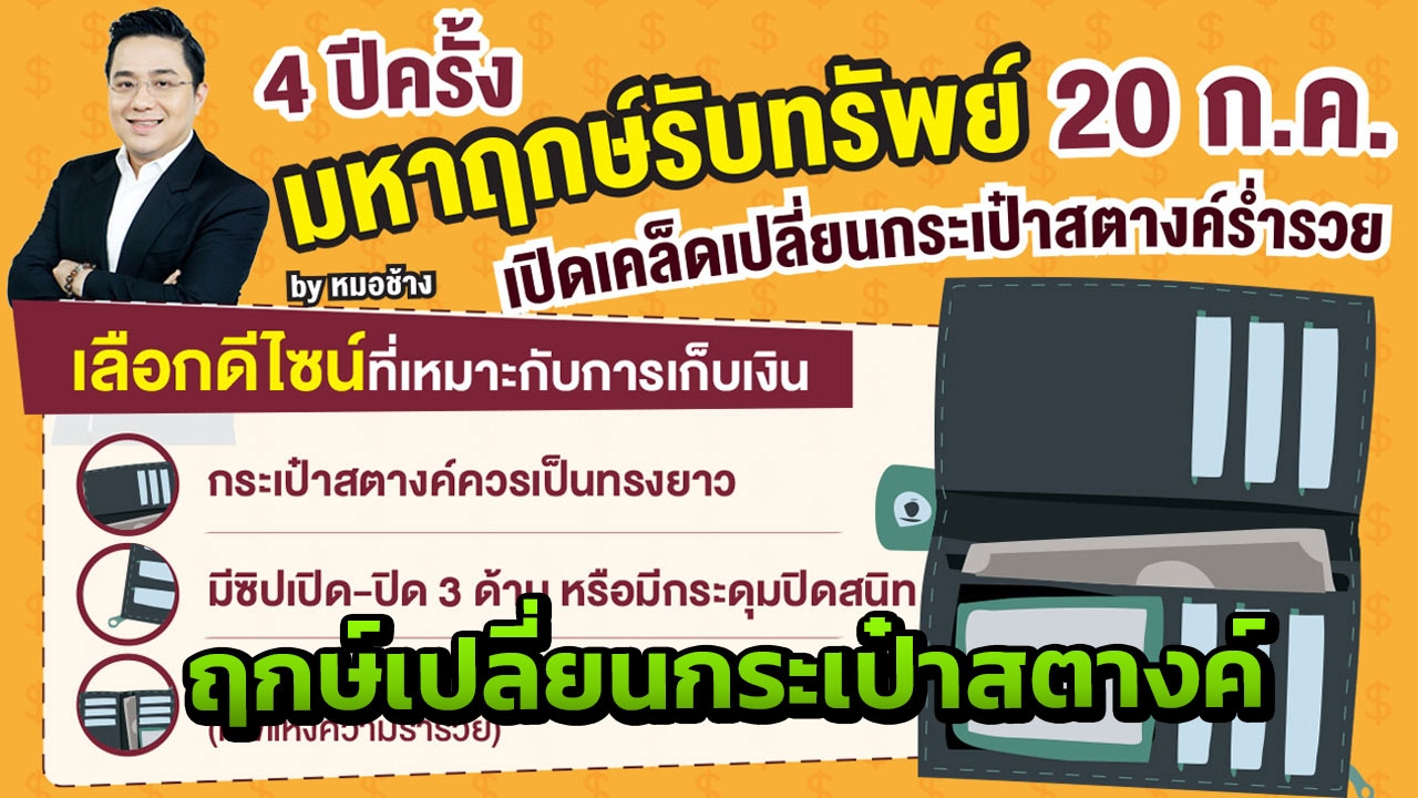 มหาฤกษ์รับทรัพย์ 20 ก.ค. หมอช้าง เปิดเคล็ดเปลี่ยนกระเป๋าสตางค์ร่ำรวย 