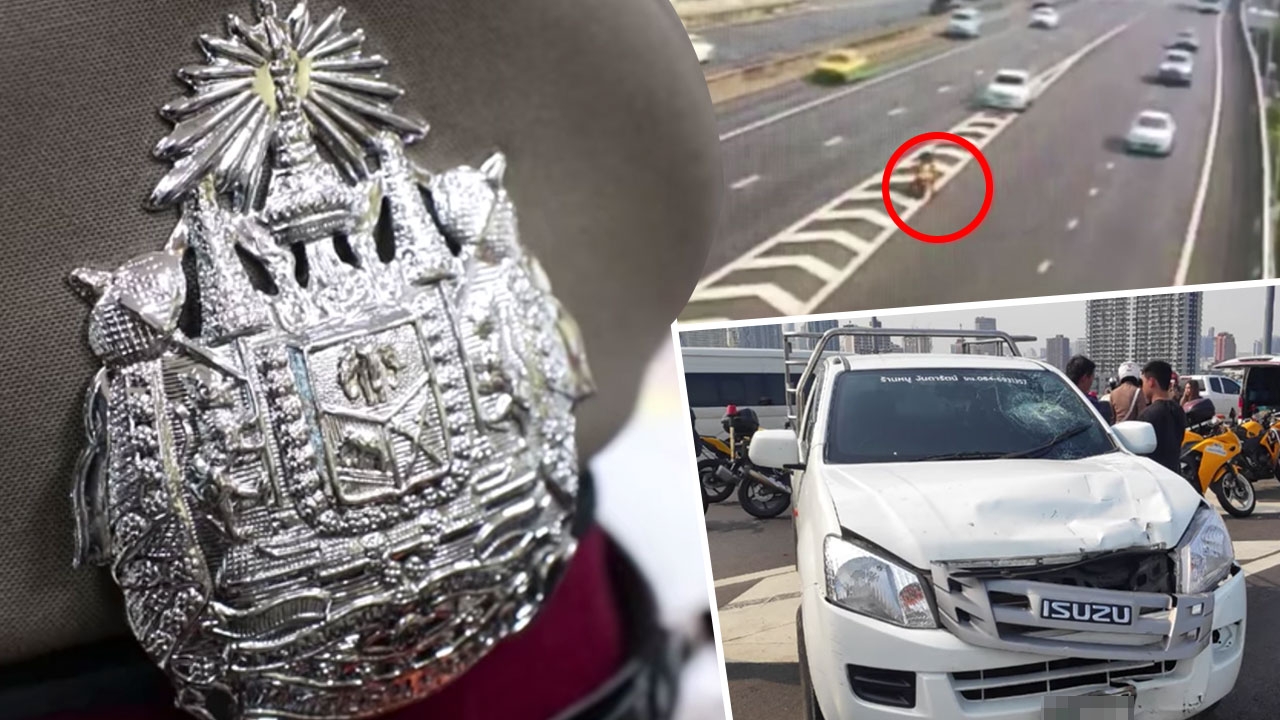 เผยคลิปกระบะพุ่งอัดตำรวจบนทางด่วน ผู้หมวดถูกชนเผยมีตราแผ่นดินยึดเหนี่ยวใจ