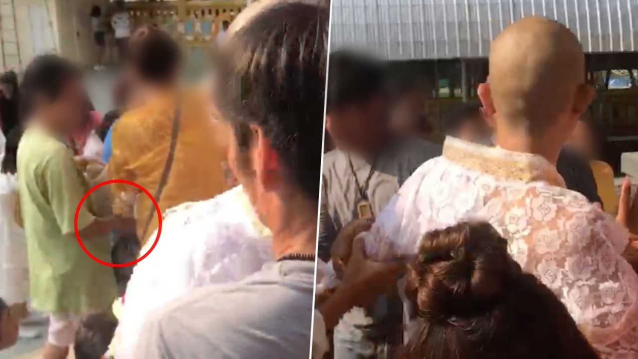 โจรแสบตีเนียนล้วงกระเป๋าแม่นาค เตี๊ยมลูกน้อยบีบน้ำตาเวลาโดนจับ (คลิป)