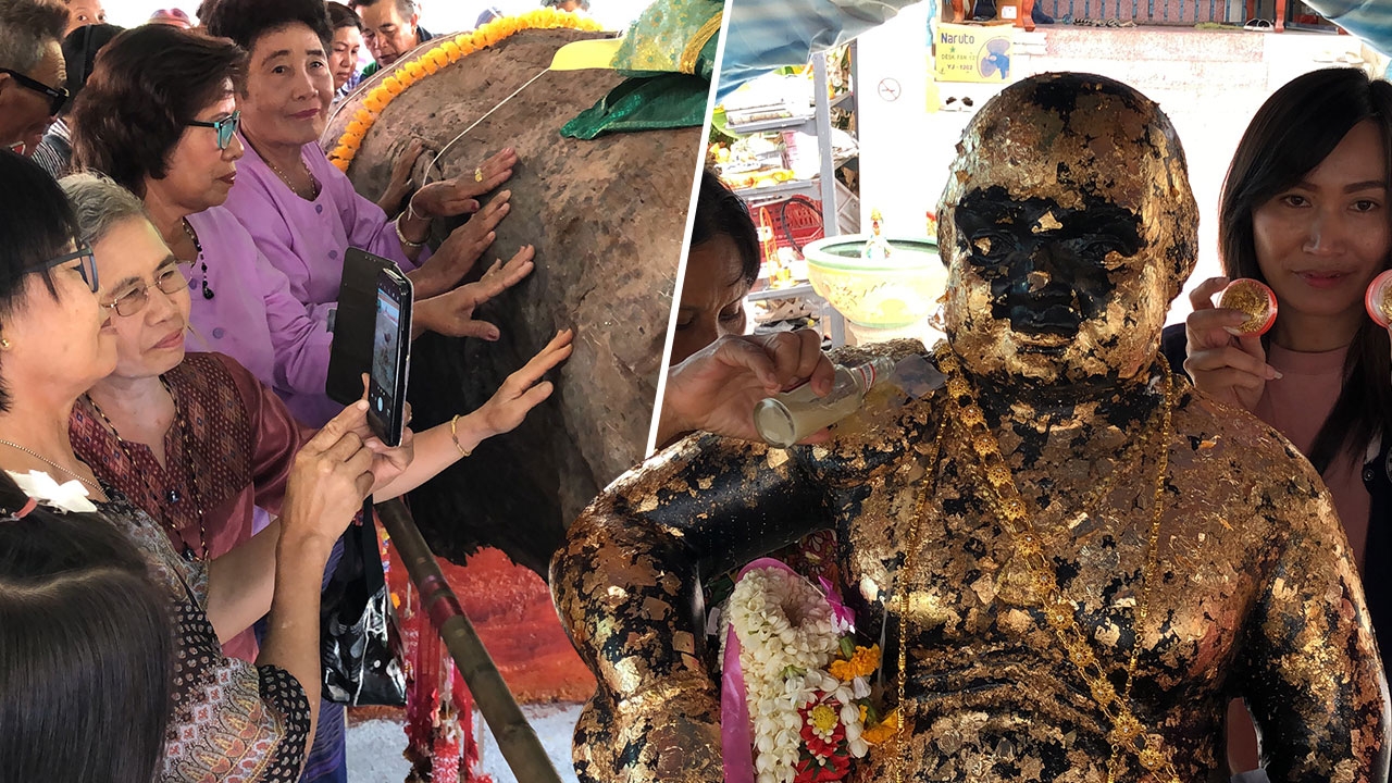 แห่แก้บน 2 วัดดังสุพรรณฯ อัญเชิญแม่ตะเคียน 300 ปี ขูดหาเลขเด็ด เห็นจังๆ