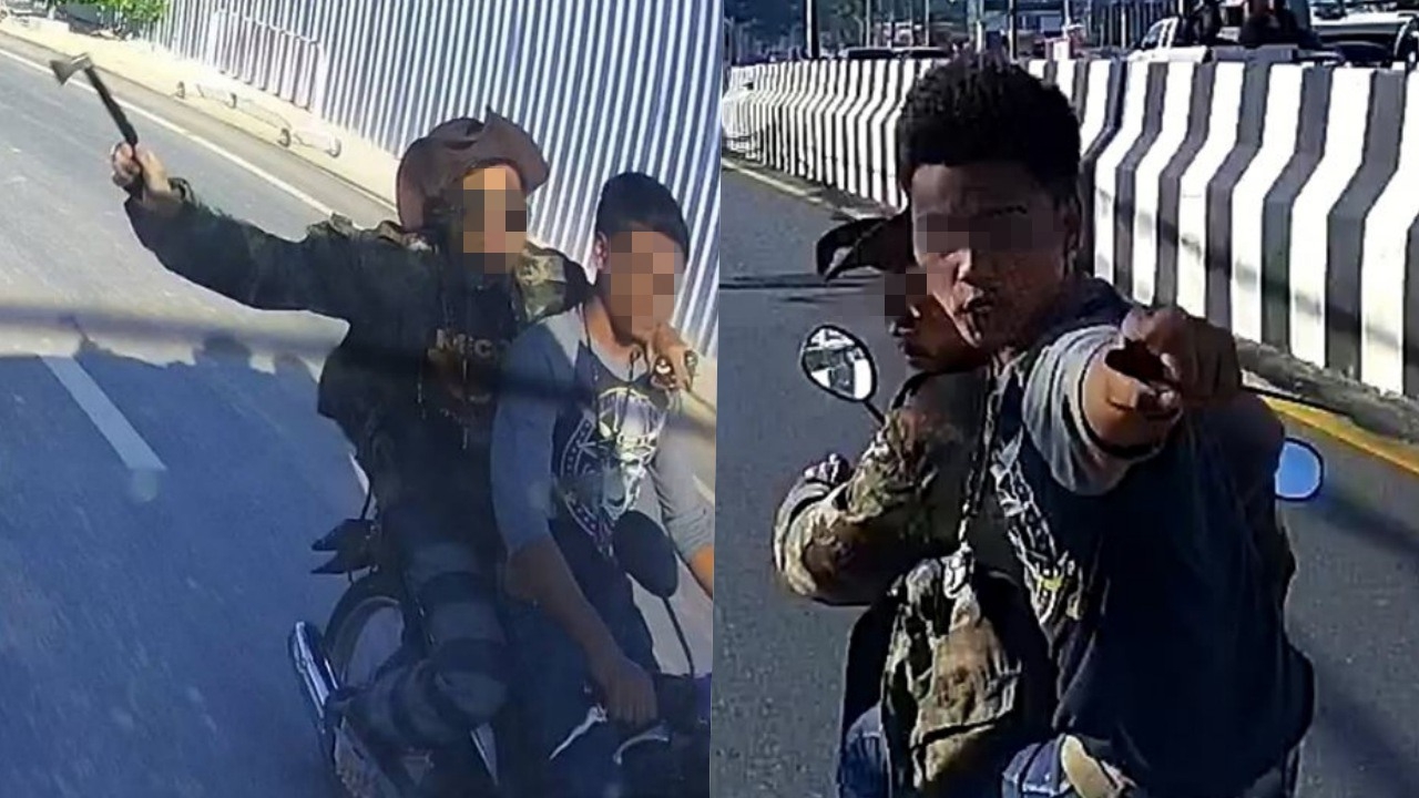 รวบแล้ว 2 โจ๋ตกใจเสียงแตร ขว้างของใส่กระจก จ่อทำร้ายคนขับรถตู้พยาบาล (คลิป)