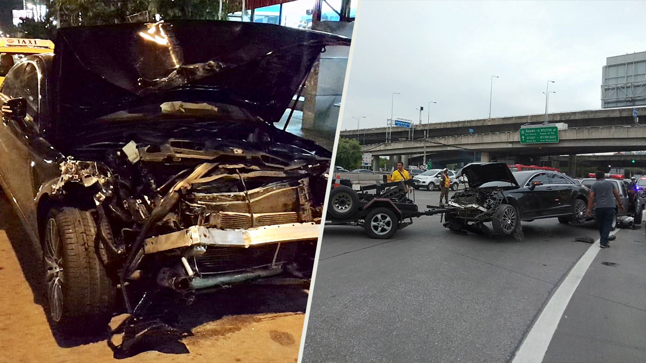 เบนซ์ชนยับ 3 คันรวด ดับ 1 เจ็บ 7 อ้างคุมไม่อยู่ แก้วหล่นติดใต้เบรก