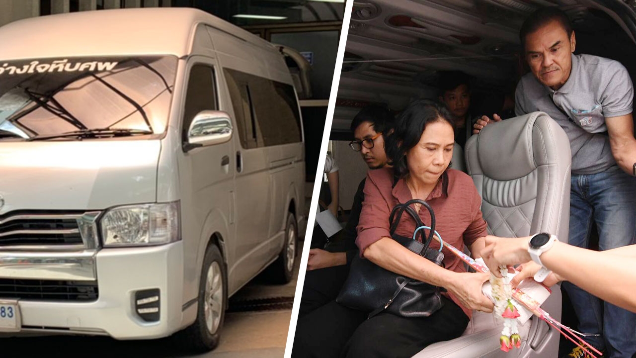 รถตู้พาร่าง "น้ำตาล เดอะสตาร์" ถึงวัดแล้ว เตรียมทำพิธีรดน้ำศพ