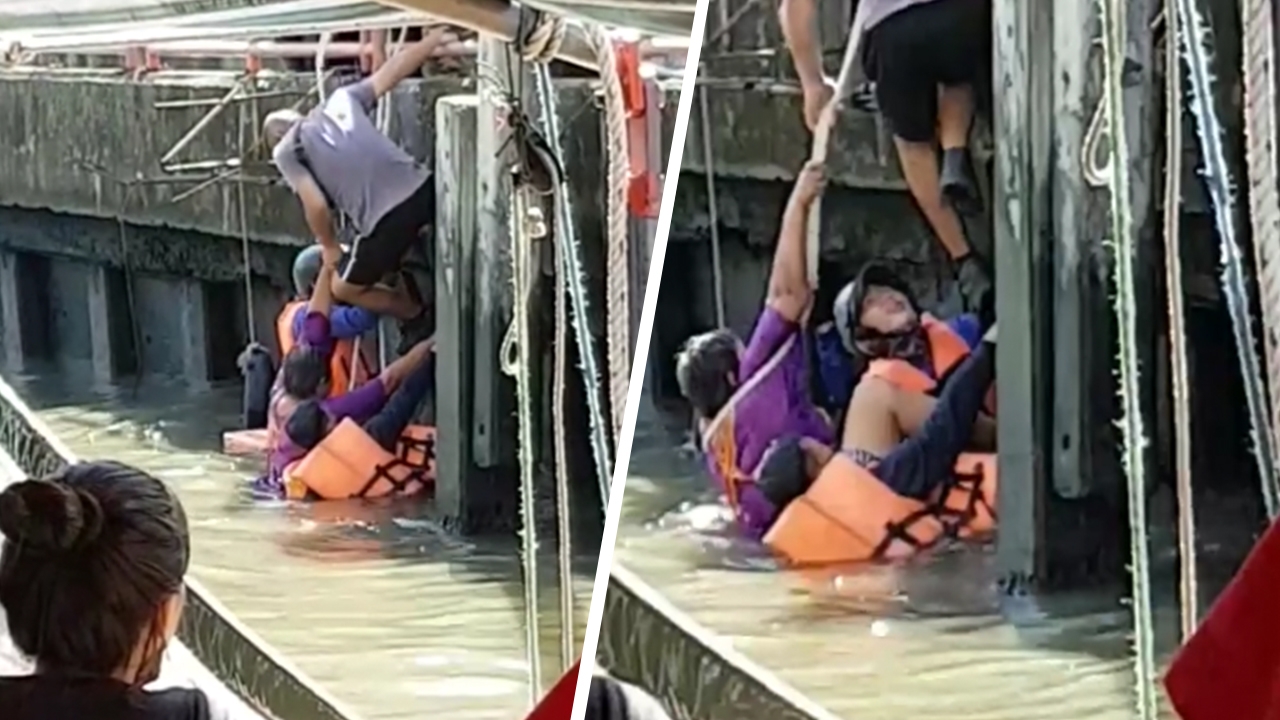 นาทีระทึก ป้าก้าวพลาดตกคลอง จมหาย 10 วินาที พลเมืองดีช่วยชีวิตไว้ทัน (คลิป)