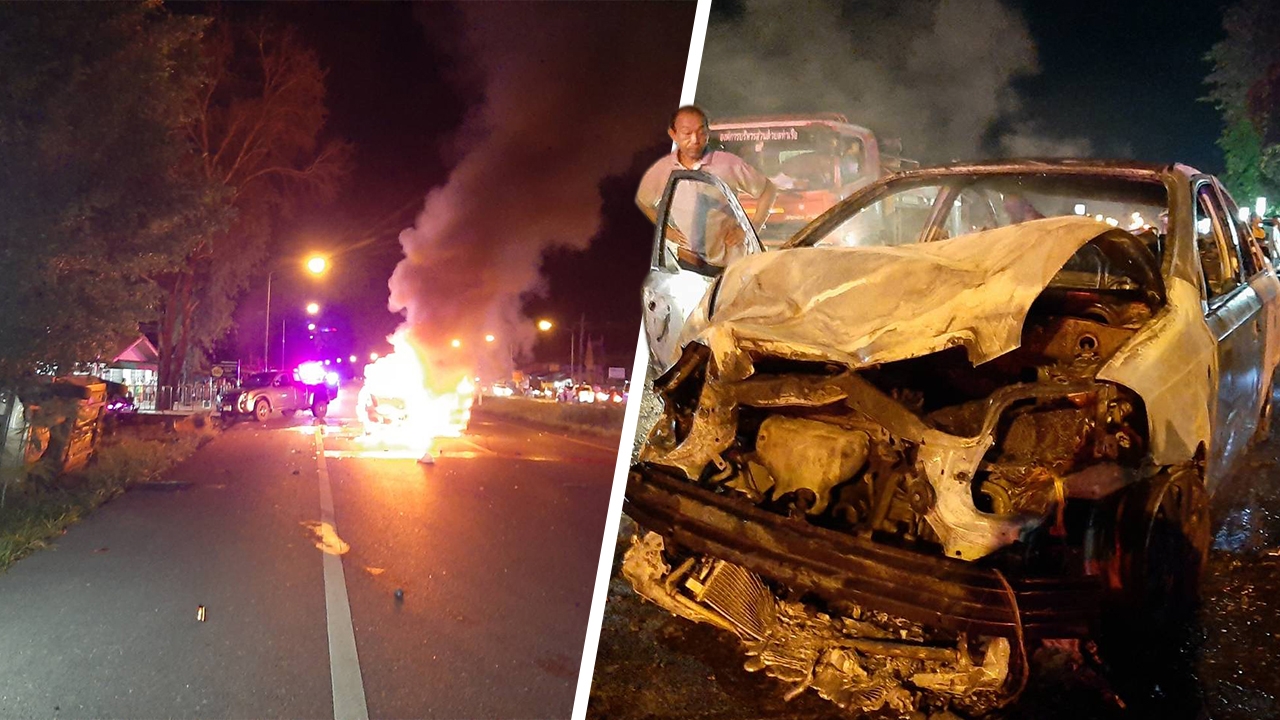 “กระบะ-บิ๊กไบค์” ซิ่งนรก พลาดท่าชนรถมางานศพ 8 คันรวด สาหัส 3 ราย