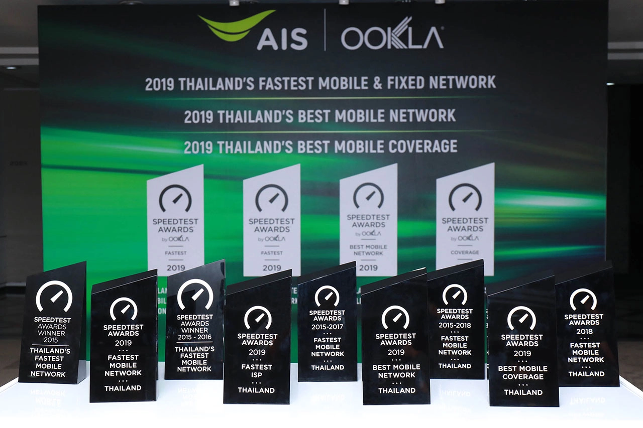 เอไอเอส ครองแชมป์ อันดับ 1 เครือข่ายที่เร็วที่สุดในไทย ทั้งเน็ตมือถือและเน็ตบ้าน การันตีโดย Ookla®
