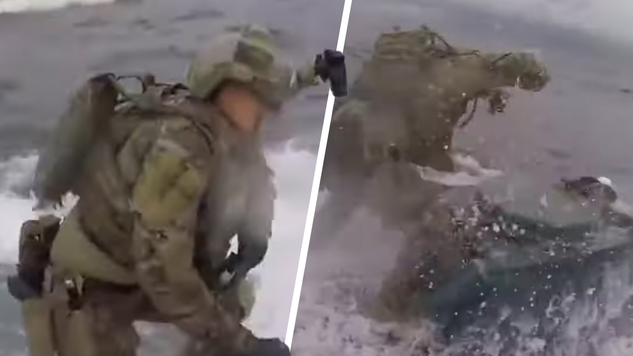 ยิ่งกว่าในหนัง นาทีทหารยามฝั่งสหรัฐฯโดดขึ้นเรือดำน้ำ สกัดขนโคเคนมหาศาล (คลิป)