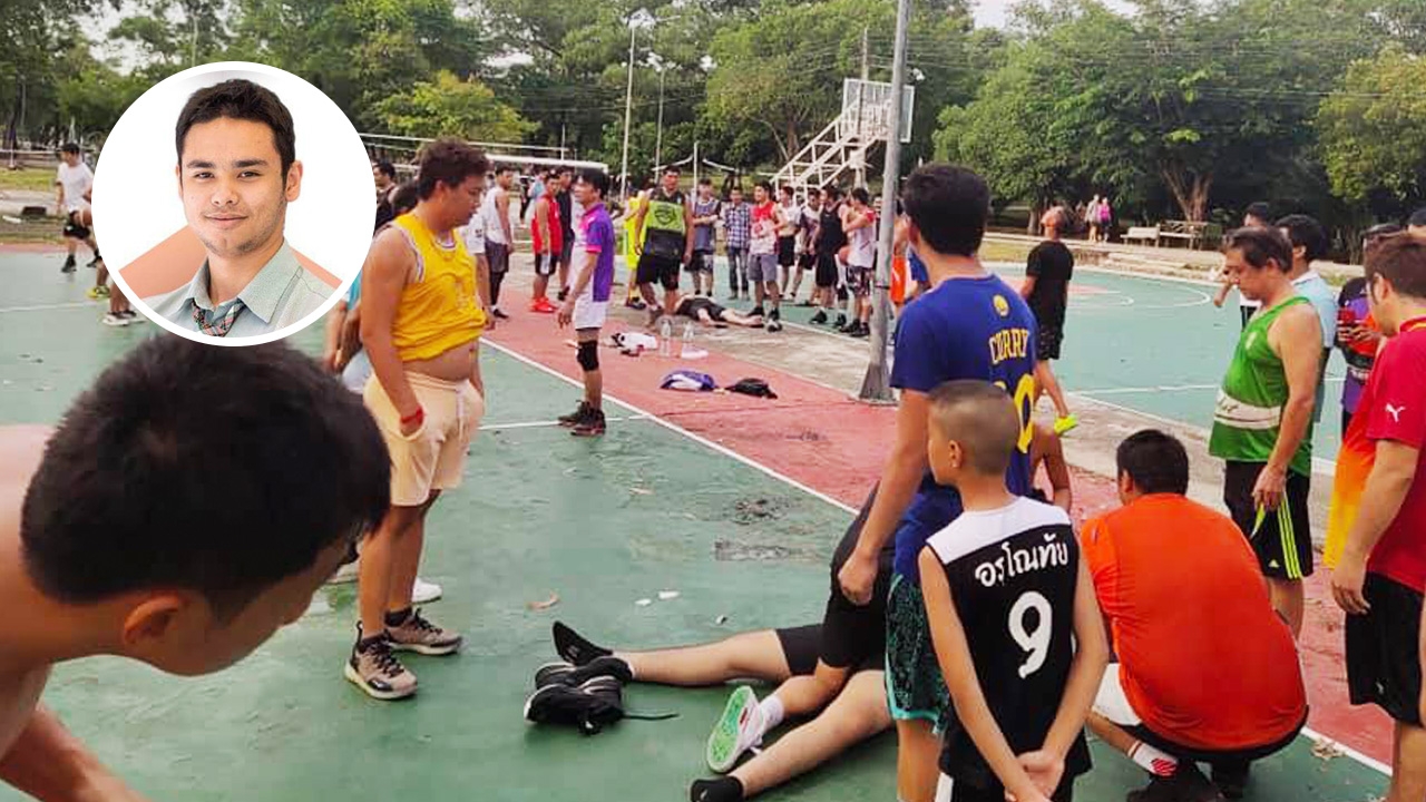 นาที หนุ่มลูกครึ่งอนาคตไกล ไฟช็อตล้มคาสนามบาส ตาย1สาหัส1 (คลิป)