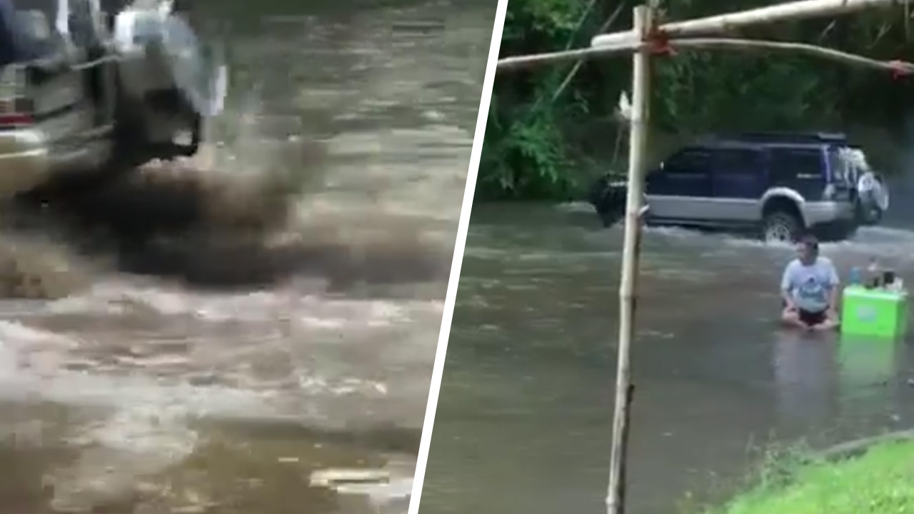 วงแตก ออฟโรดเบิ้ลเครื่อง ควันดำปี๋ลงแก่ง ไม่สนเด็กเล่นน้ำ (คลิป)