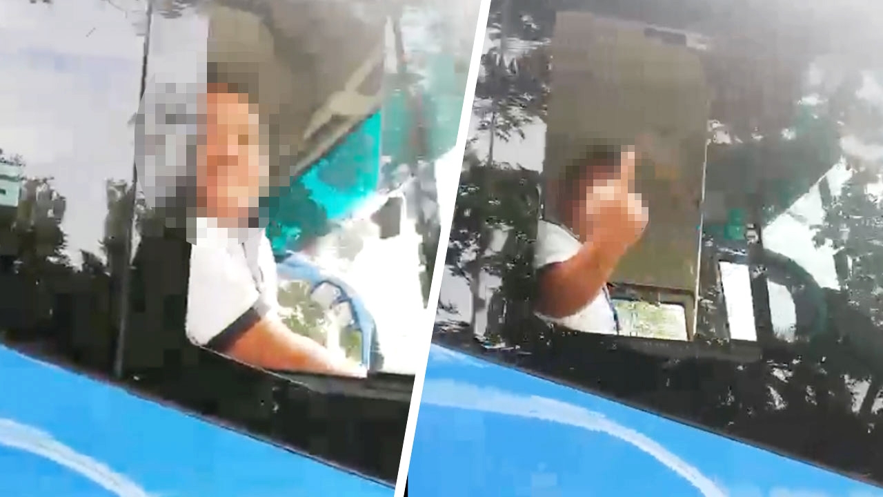 แชร์ว่อน โชเฟอร์ทัวร์จีน โชว์พฤติกรรมหยาบ ชูนิ้วกลาง ถ่มน้ำลายใส่รถ (คลิป)