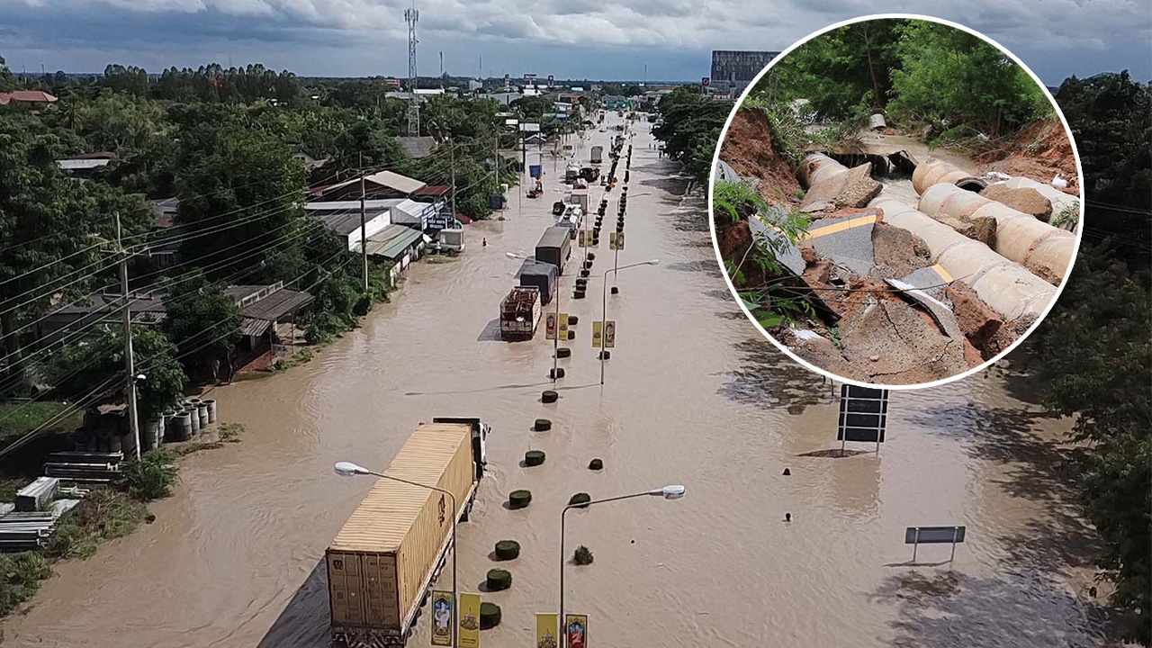 ขอนแก่น-บ้านไผ่ ยังอ่วม พิษพายุ “โพดุล” ถ.มิตรภาพ รถเล็กสัญจรลำบาก