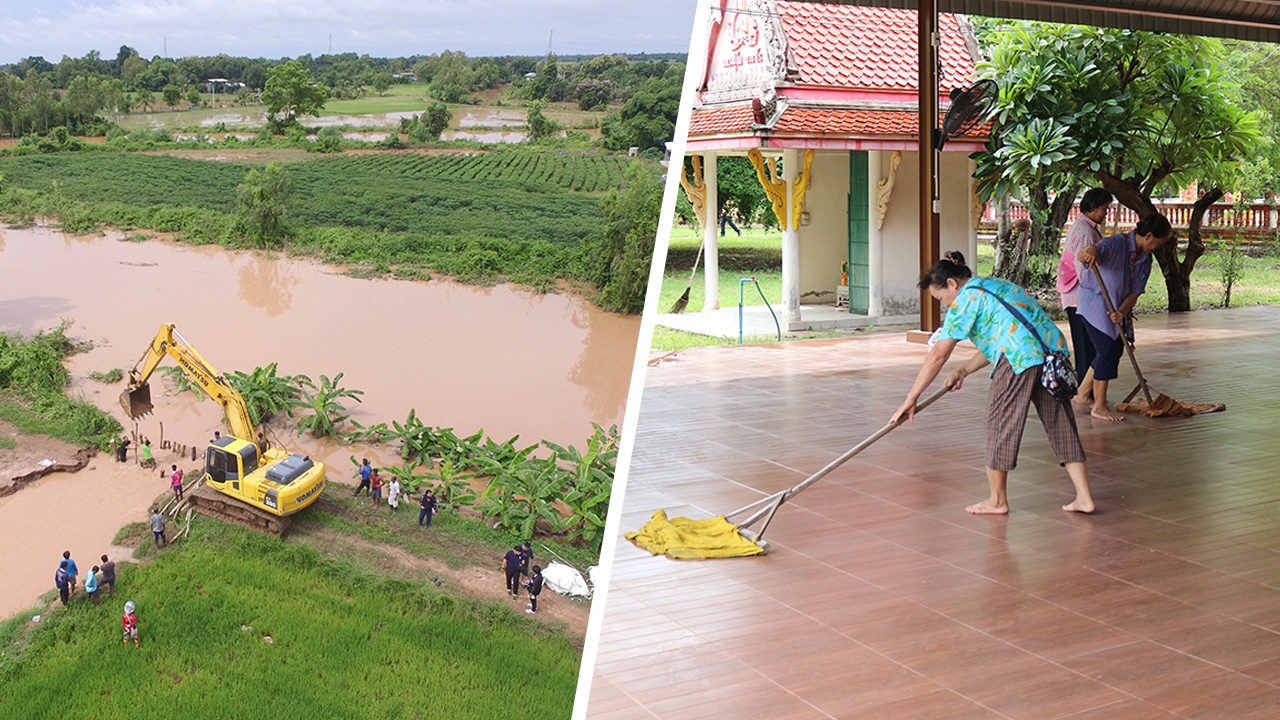 ชาววังทอง เตรียมสถานที่รับ "บิ๊กตู่" ดูน้ำท่วม คนรอรับกว่า 2 พัน 