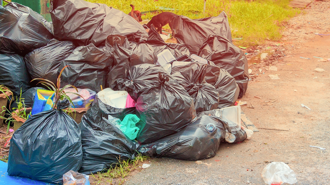 หลังสถานีขนส่ง (บขส.) โคกสำโรง มีคนมักง่ายนำขยะมาทิ้งจนทำให้ถนนแคบ