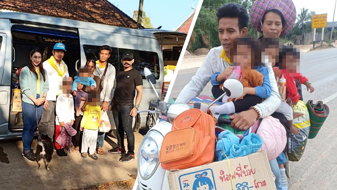 ส่งพ่อแม่ลูก 5 คน ซ้อน จยย. สัมภาระพะรุงพะรัง ขึ้นรถตู้กลับบ้านสกลนคร