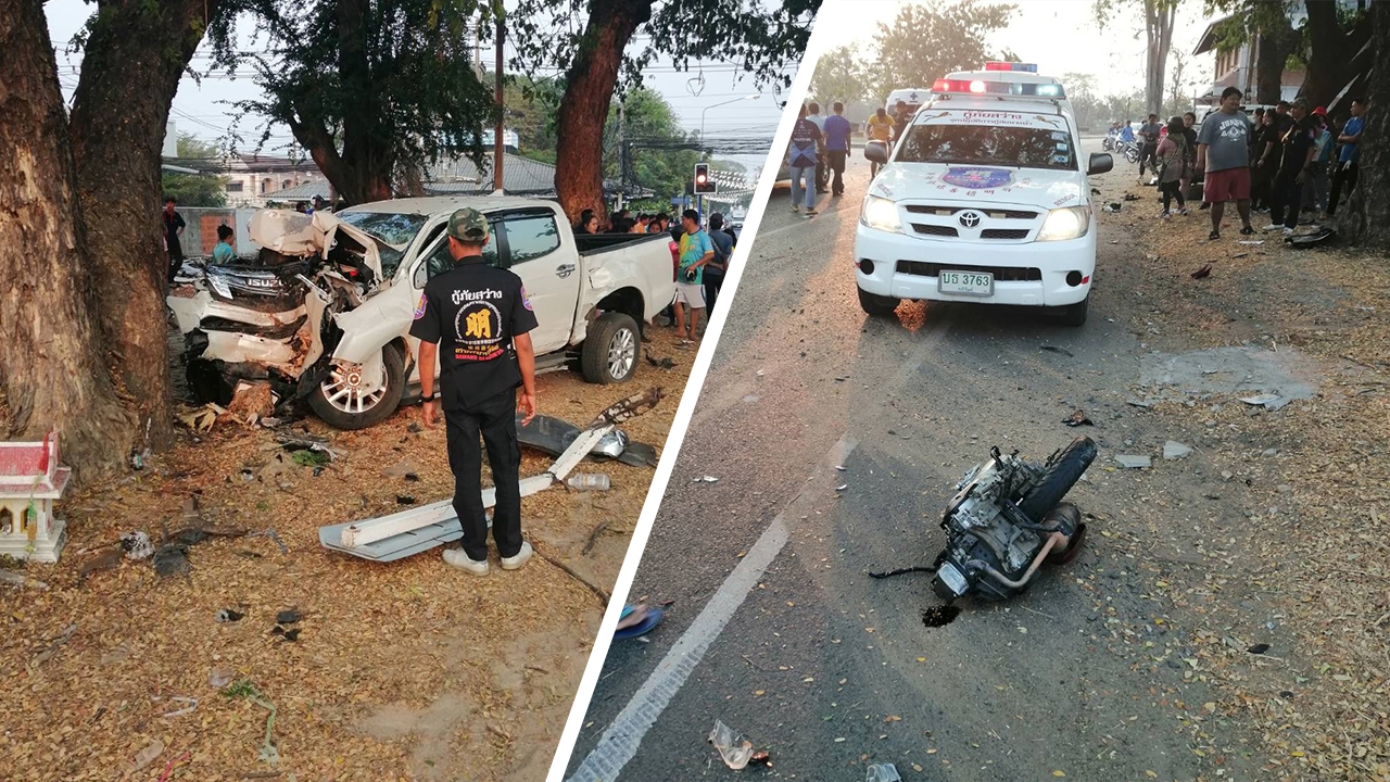 กระบะตีนผี ซิ่งข้ามแยกไฟแดง พุ่งชน จยย.3 คันรวด ดับ 1 เจ็บ 4 อ้างวูบ