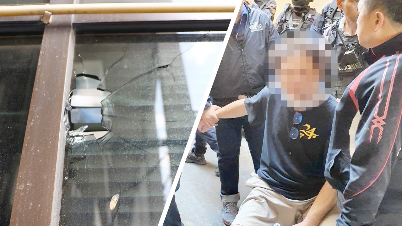 เปิดภาพหลังชายยิงกลางกรุงใน ซ.จุฬาฯ 10 กระสุนทะลุกระจกเป็นรูเพียบ