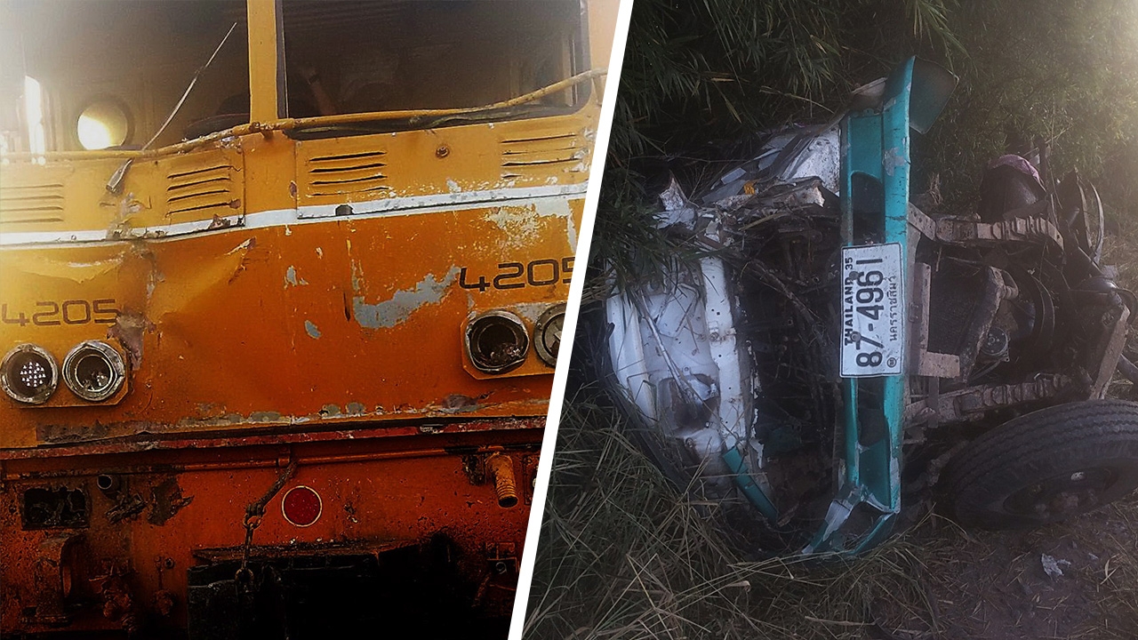 รถบรรทุกตัดหน้า รถไฟ “กรุงเทพฯ-สุรินทร์” ชนพินาศ คนขับดับคาที่