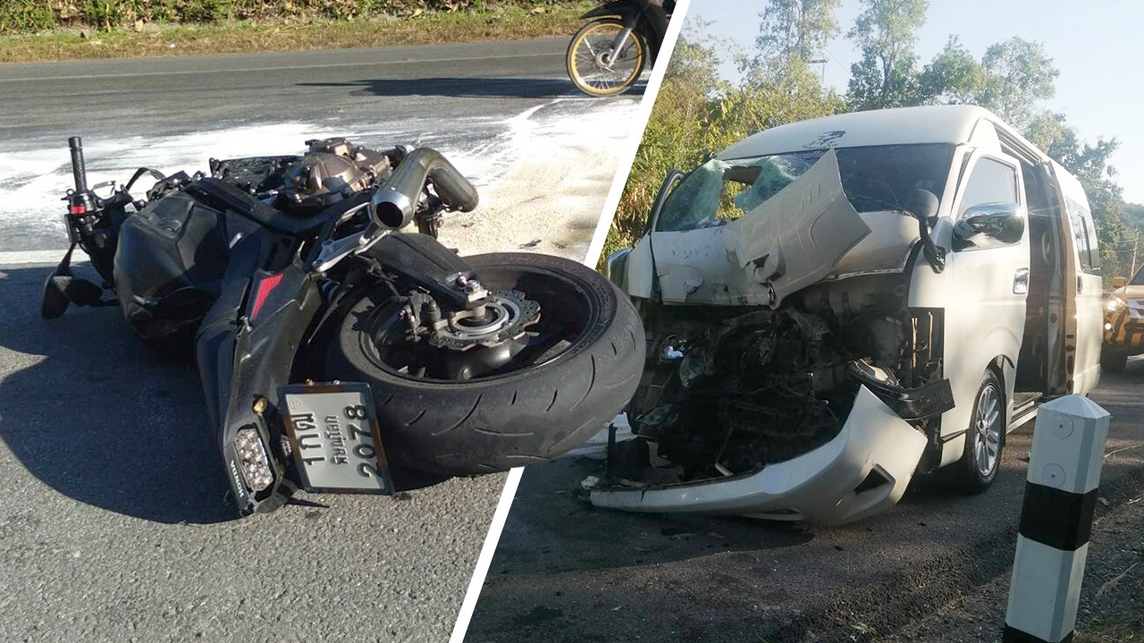 หนุ่มซิ่งบิ๊กไบค์ เสียหลักแหกโค้ง พุ่งชนรถตู้ ดับอนาถคาที่