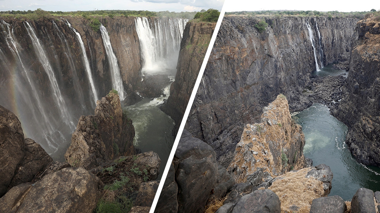 ช็อก น้ำตกวิกตอเรีย แห้งผาก เผยภาพต้นปี-ปลายปี 62 ต่างกันฟ้ากับเหว