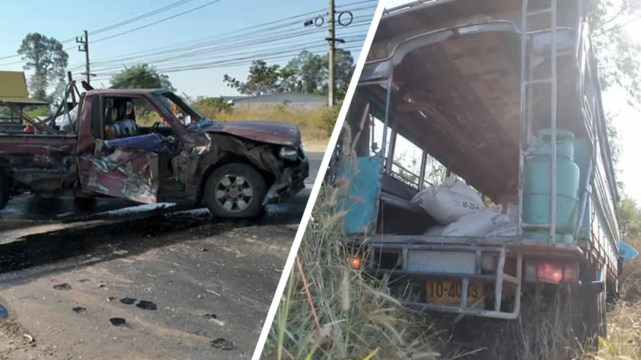 พวงมาลัยบังคับไม่ได้ กระบะขนคนงานประสานงา 6 ล้อ ดับ 2 เจ็บระนาว