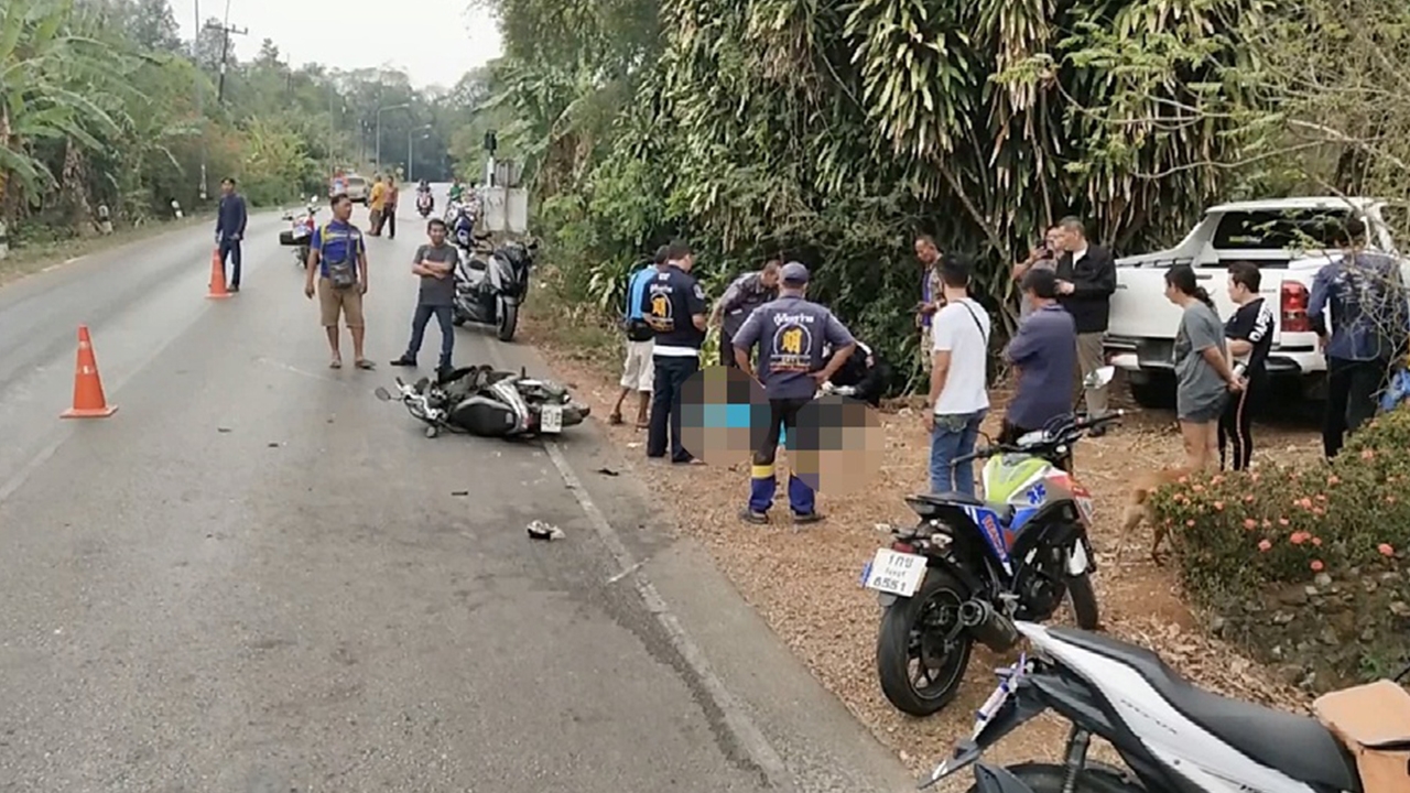 กระบะหนุ่มกัมพูชา แหกโค้งชน จยย.ซ้อน 2 ทำแม่ตายลูกสาวสาหัสที่จันทบุรี