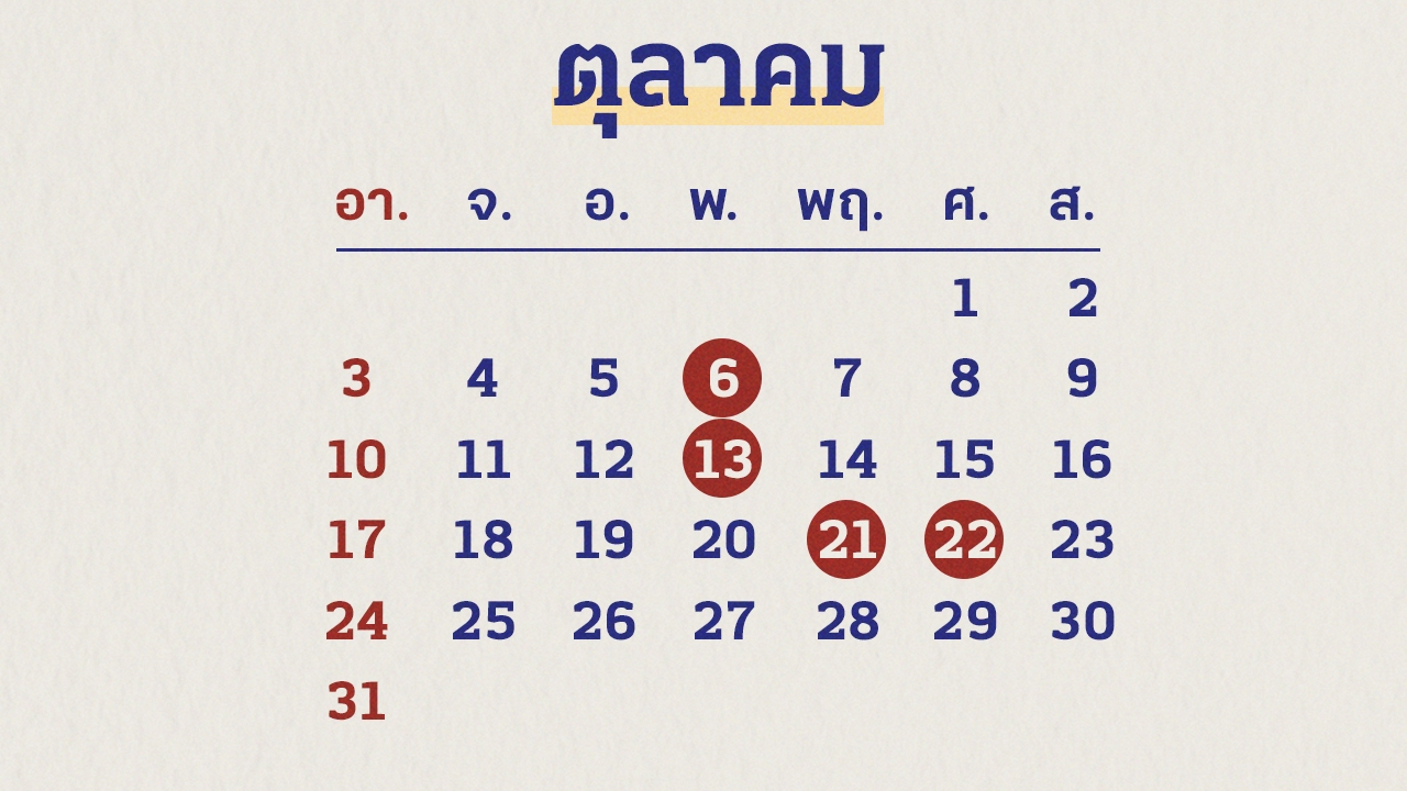เช็กวันหยุด ตุลาคม 2564 ครม. เพิ่มวันหยุดพิเศษ 2 วัน เลื่อนชดเชย