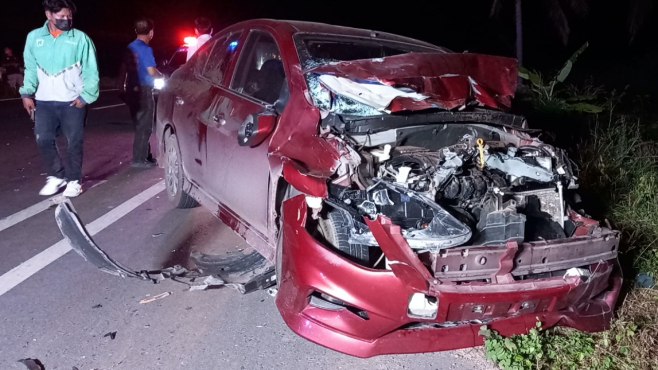 รถเก๋งชนควายท้องแก่ข้ามถนนสาหัส สาวท้อง 3 เดือน นั่งในรถบาดเจ็บ