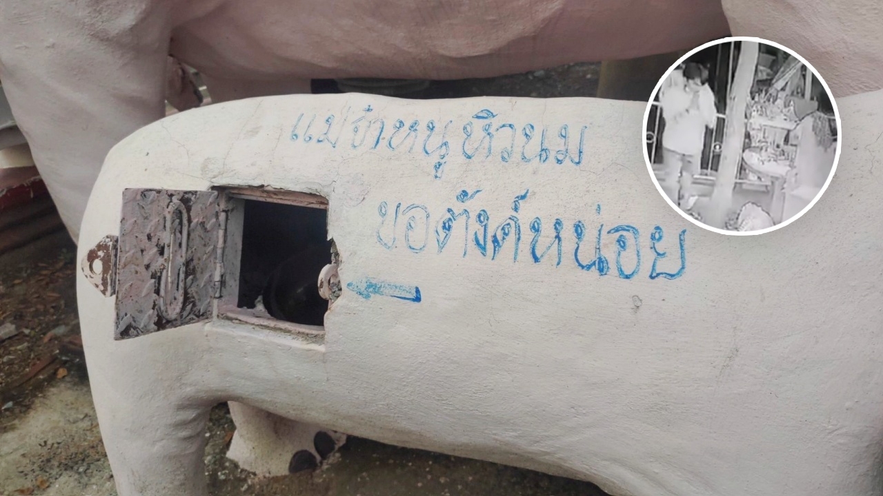 รู้ว่าเสี่ยงแต่อดใจไม่ไหว 2 โจรยกมือไหว้แม่ตะเคียน ก่อนเดินขโมยของในวัด