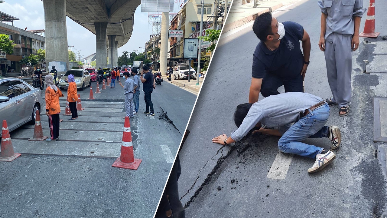 ถนนพระราม 3 ทรุดตัว ตำรวจเร่งผู้รับเหมาซ่อมแซมให้แล้วเสร็จภายในคืนนี้