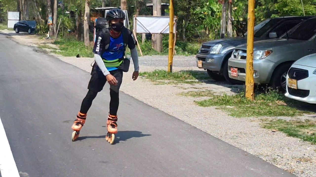 หนุ่มโรลเลอร์เบลดฉายเดี่ยวจาก อ.แม่สาย ไปยะลา หวังทำสถิติถึงใน 55 วัน