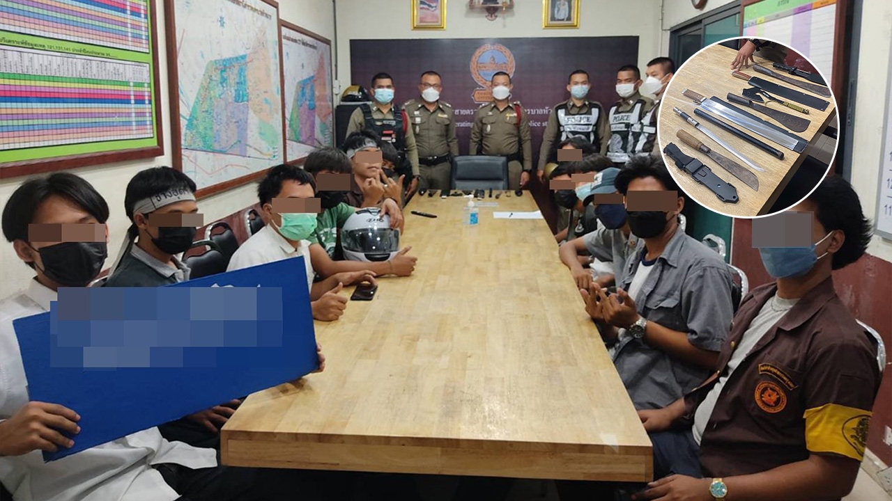 จับคารถเมล์สาย 92 โจ๋ช่างอุตฯ ของกลางเพียบ มีดหัวตัด มีดขวาน มีดดายหญ้า