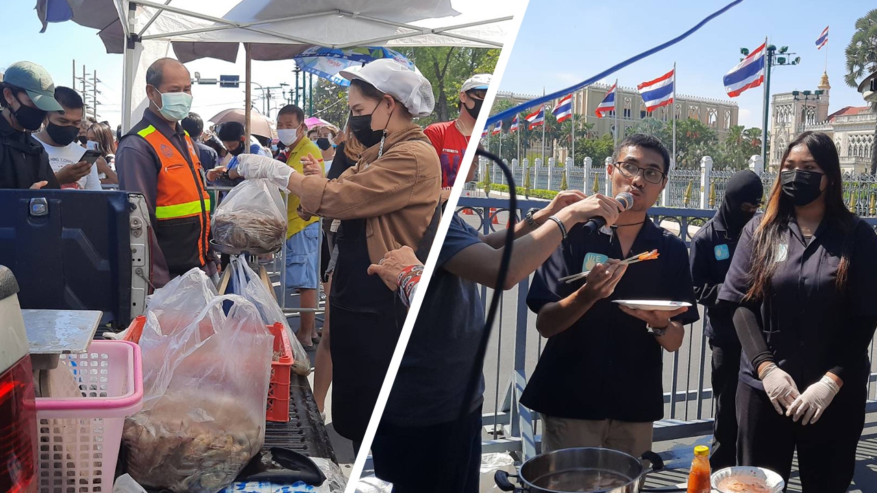 กลุ่ม WeVo ช่วยเกษตรกร นำกุ้งขาวกว่า 1 ตัน มาเปิดขายหน้าทำเนียบฯ 