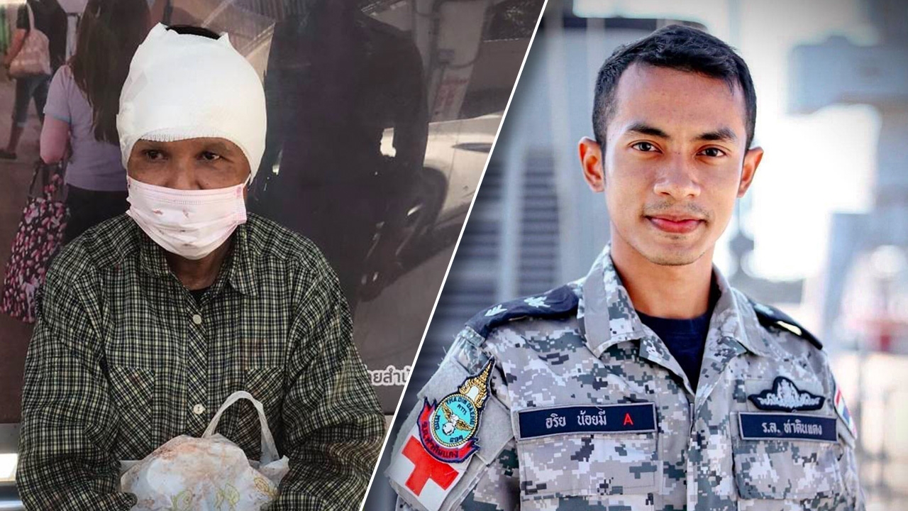จ่าทหารเรือระงับเหตุ หญิงเร่ร่อนทุบหัวชิงทองป้าวัย 56 คุมตัวส่ง ตร.บุคคโล