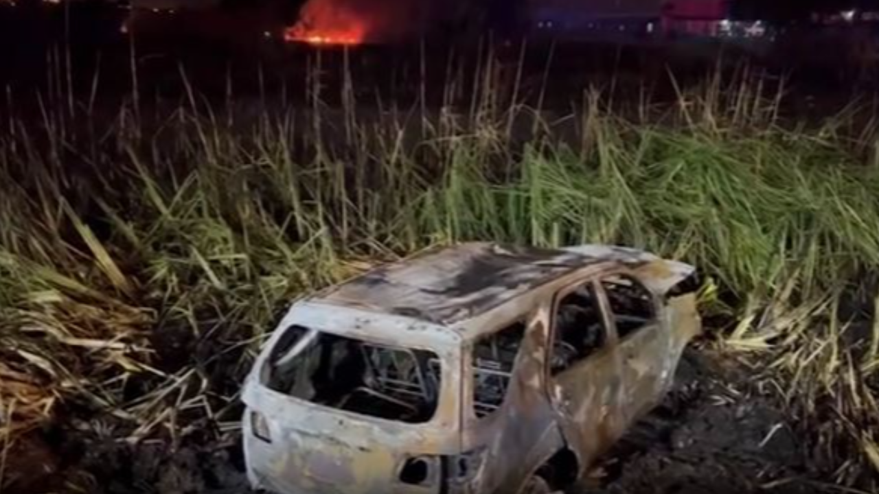 เผานาเป็นเหตุ ควันหนาลอยฟุ้ง สาวมองไม่เห็นขับรถตกข้างทาง ไฟคลอกดับสยอง