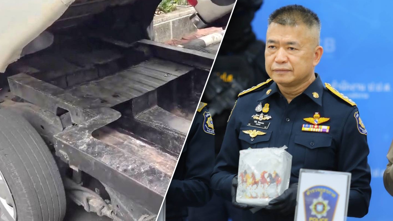 ป.ป.ส.ยึดไอซ์กว่า 1.2 ตัน ซุกช่องลับรถกระบะ ผู้ต้องหาอาศัยความมืดหลบหนีไปได้