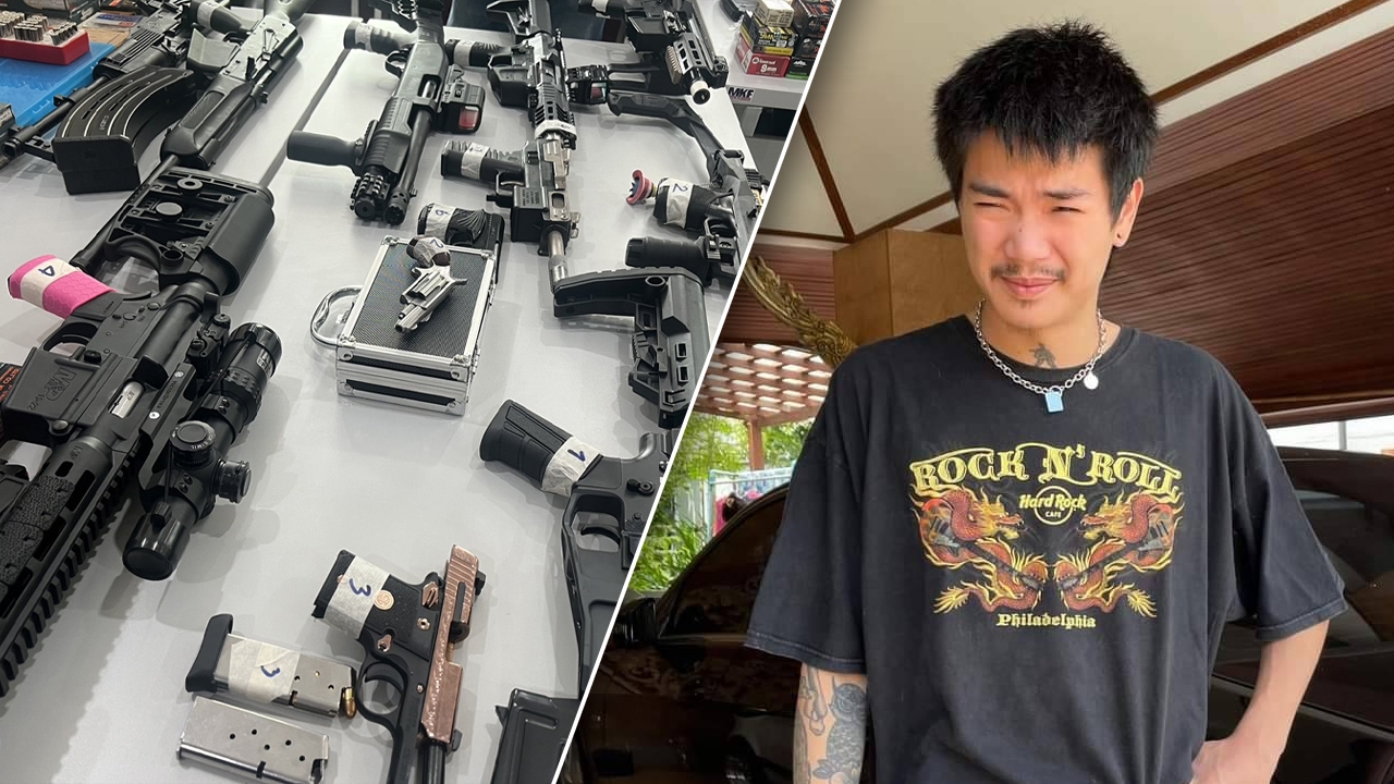 มอบตัวแล้วหนุ่มเบนซ์ห้าว หลานนักการเมือง ค้นบ้านเจอปืน 13 กระบอก 