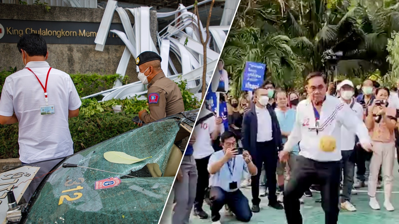 ชิ้นส่วนก่อสร้างอาคาร รพ.จุฬาฯ ถล่ม ใกล้ "ประยุทธ์" ลงพื้นที่โชว์เตะตะกร้อ