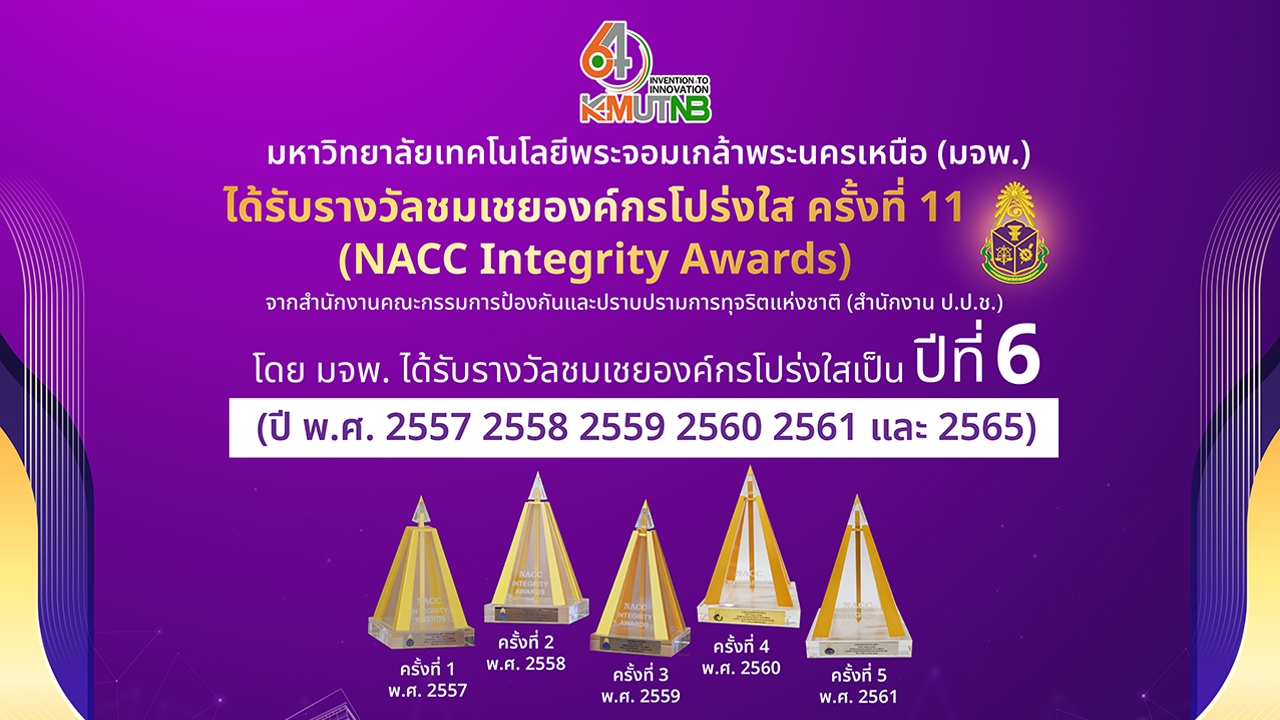 มจพ. ได้รับรางวัลชมเชยองค์กรโปร่งใส จาก สำนักงาน ป.ป.ช. ประจำปี 2565
