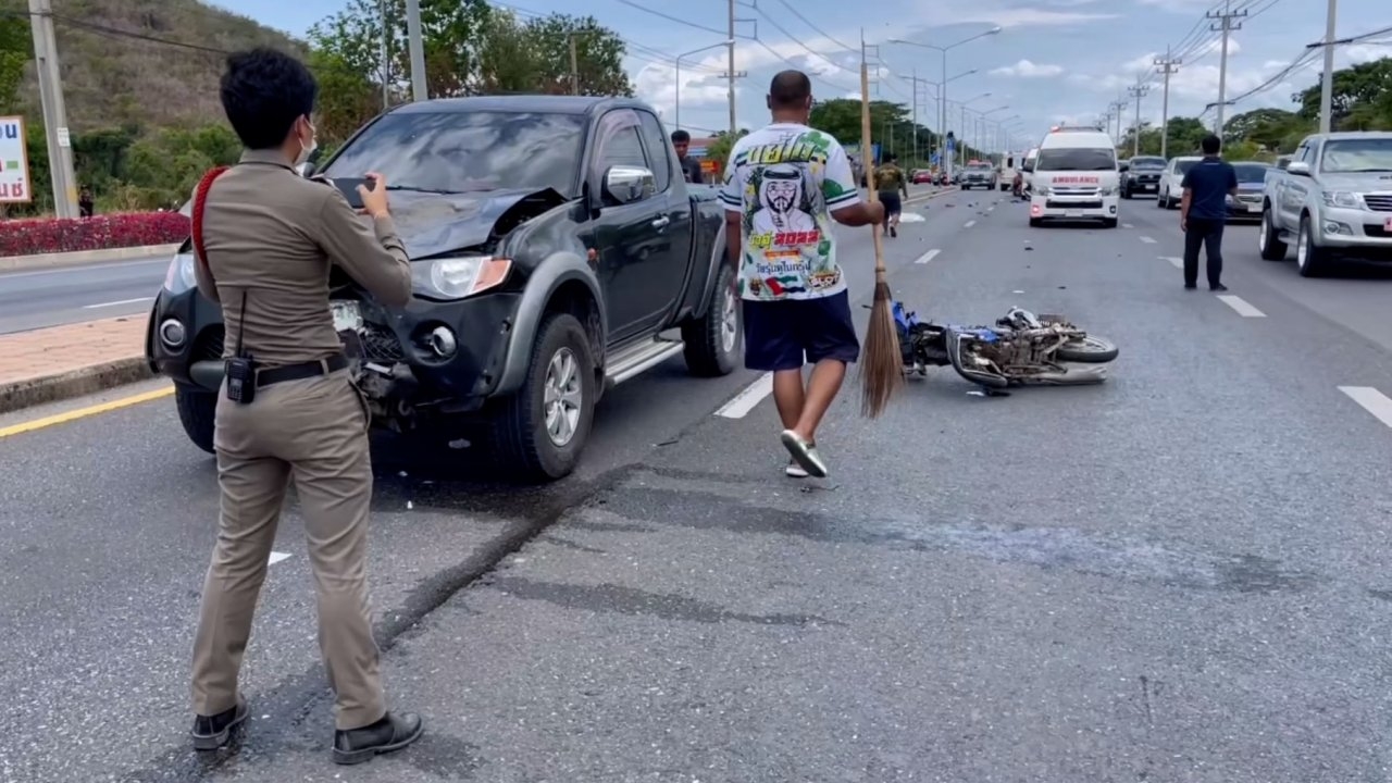 ตายายขี่ จยย.ย้อนศร ประสานงากระบะทางตรงที่ชัยนาท กระเด็น 60 ม.ตายรวม 2 ศพ