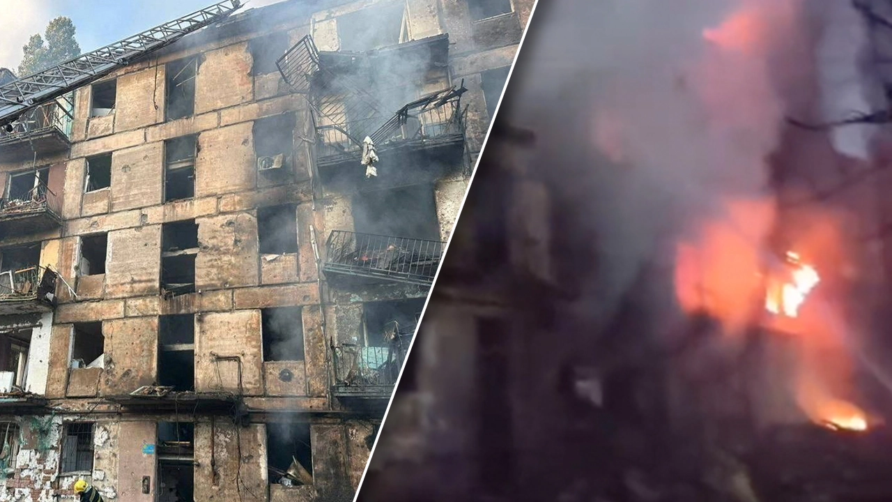 俄罗斯向乌克兰公寓发射导弹的残酷时刻，毁灭性的火灾