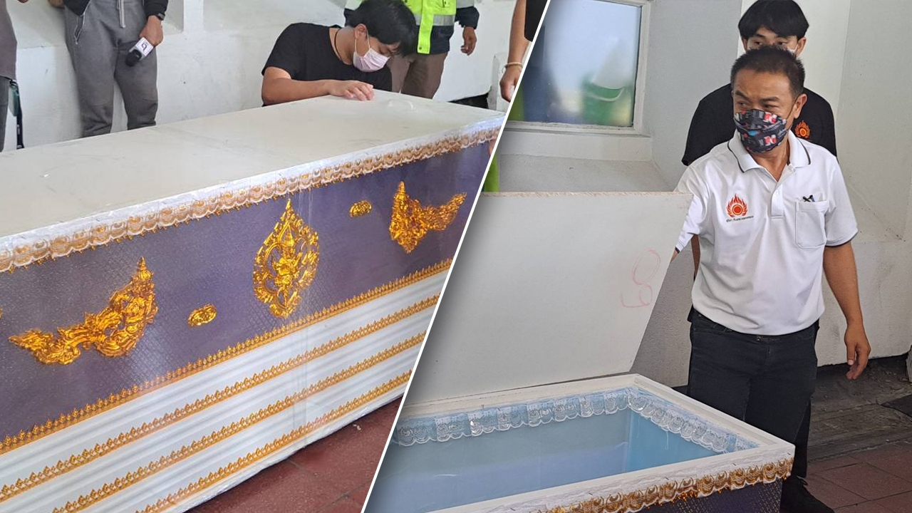 ตั้งขบวนส่งศพ "น้องเบนซ์" เหยื่อถังดับเพลิงไปวัด ฮือฮาพบเลขใต้ฝาโลง 60