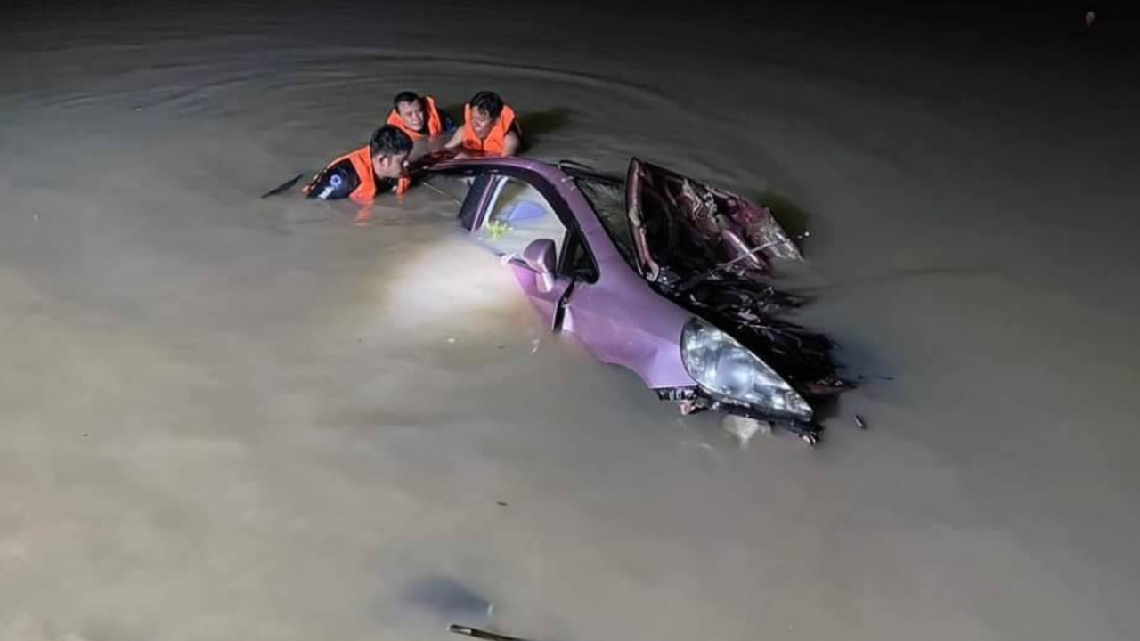 สองหนุ่มพะเยา ขับแจ๊ซตกน้ำ ตาย 1 รอด 1 