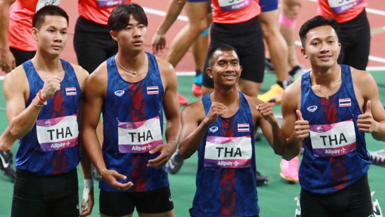 亚运会男子4x100米接力赛，泰国队与奖牌失之交臂