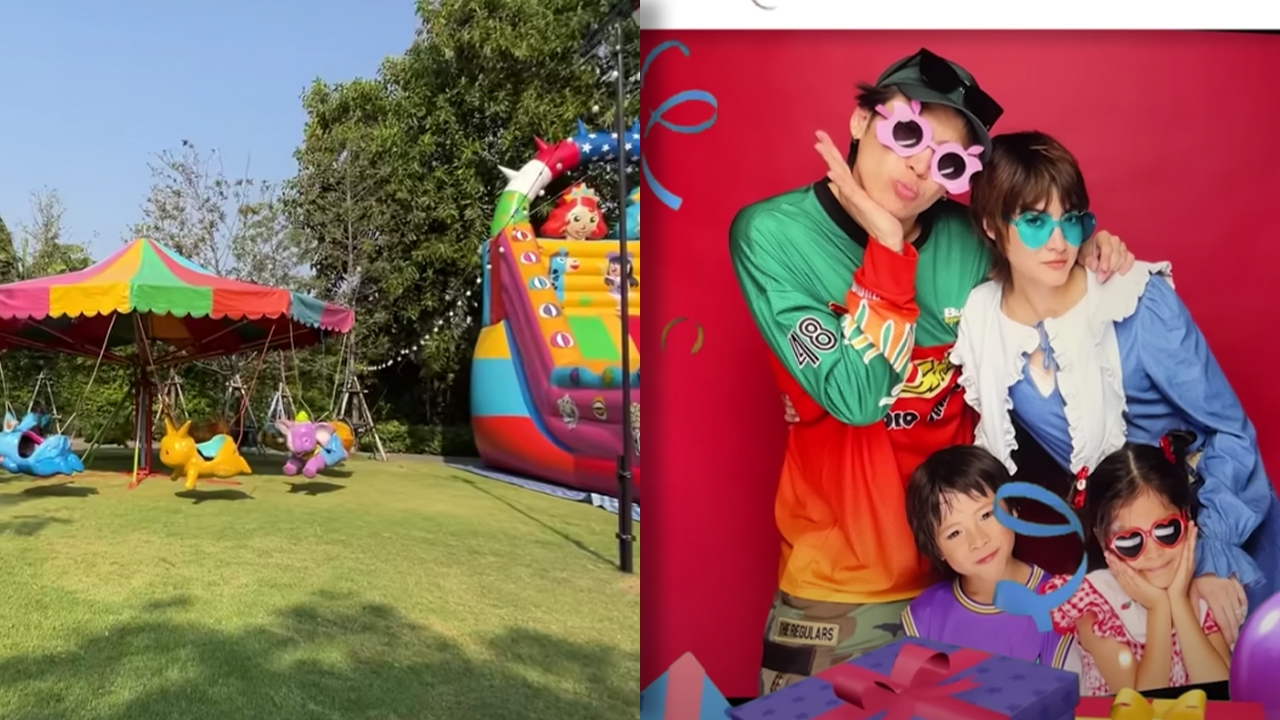 ว้าวมาก ป๊อก-มาร์กี้ ทุ่มสุดตัว จัดงานวันเกิดลูกแฝด เนรมิตบ้านให้เป็นงานวัด 