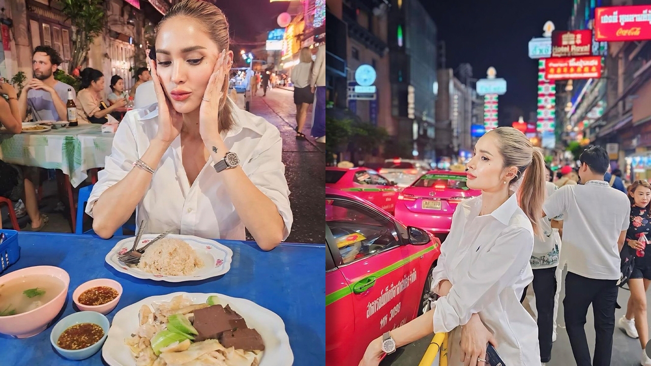 คนมองทั้งเยาวราช นักแสดงสาวไฮโซ สลัดลุคลูกคุณหนู นั่งกินข้าวข้างทางชิลๆ