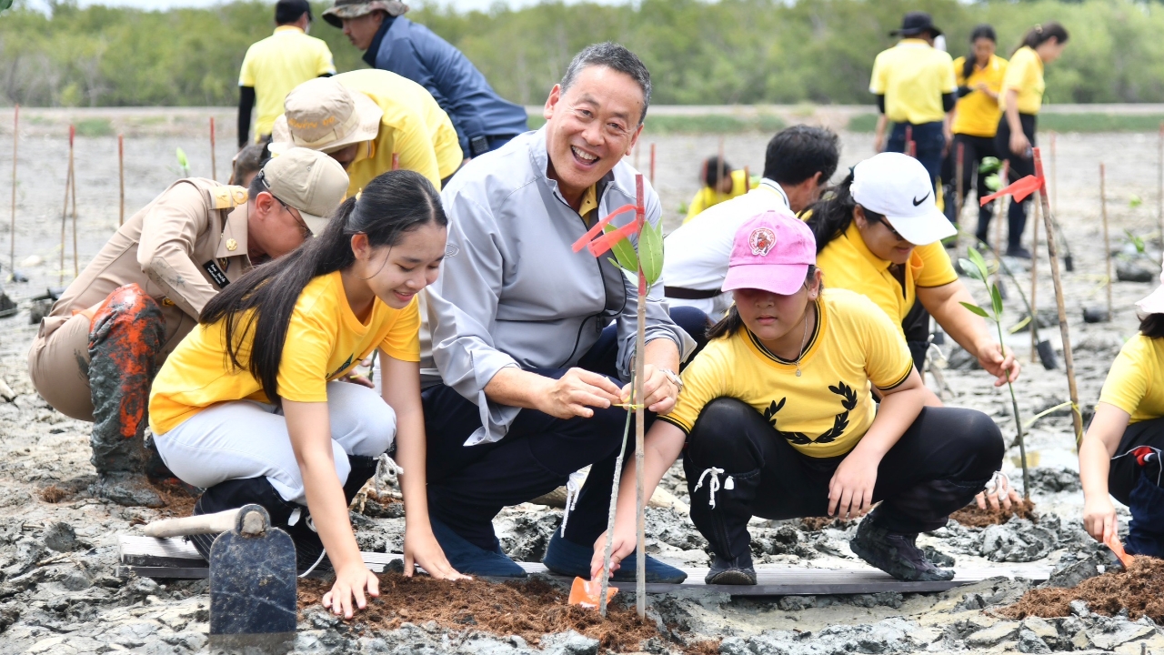 นายกฯ ชมโครงการพระราชดำริแหลมผักเบี้ย ก่อนปลูกโกงกางใบใหญ่ อนุรักษ์ป่าชายเลน
