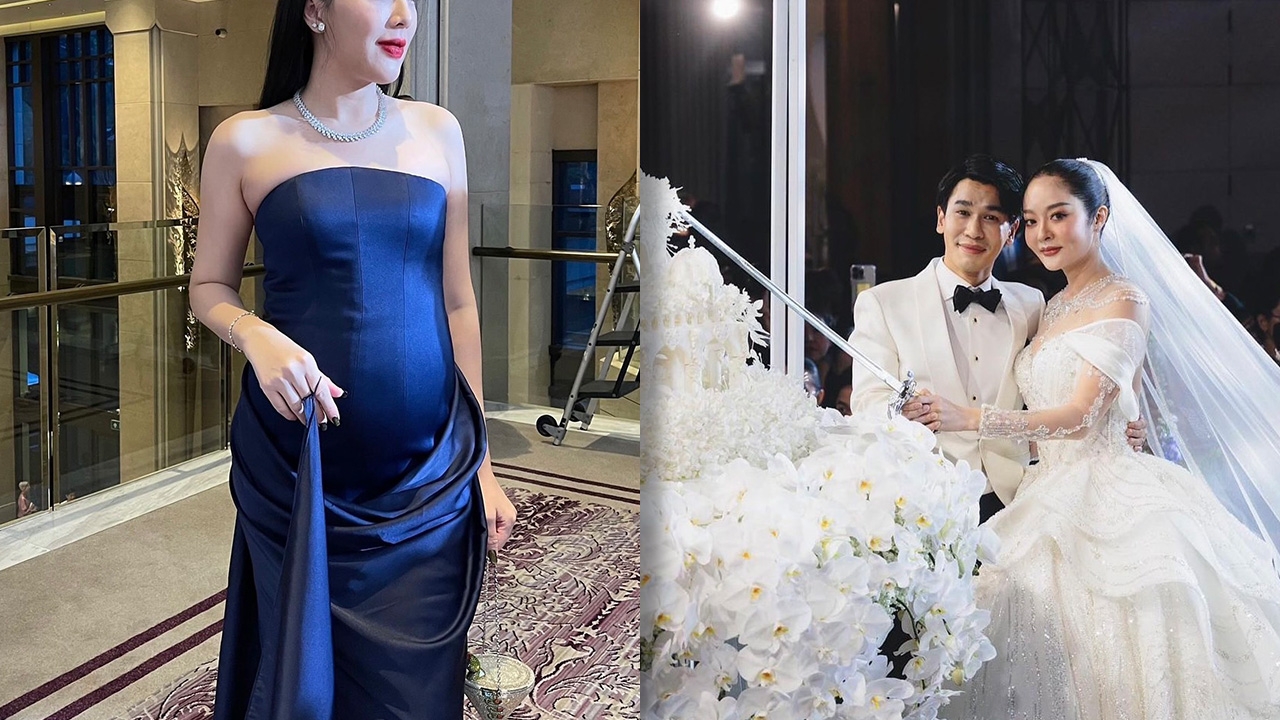 คนมองทั้งงาน นางเอกสาว อุ้มท้องโตร่วมงานแต่ง สวยหรูดูแพง สมเป็นสะใภ้แสนล้าน